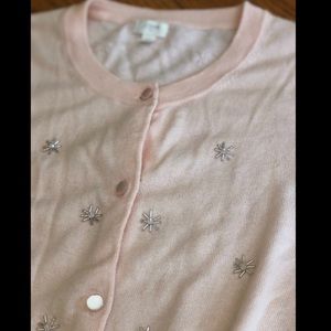 J. Crew beaded 3/4 sleeve Cardigan. Light pink!
